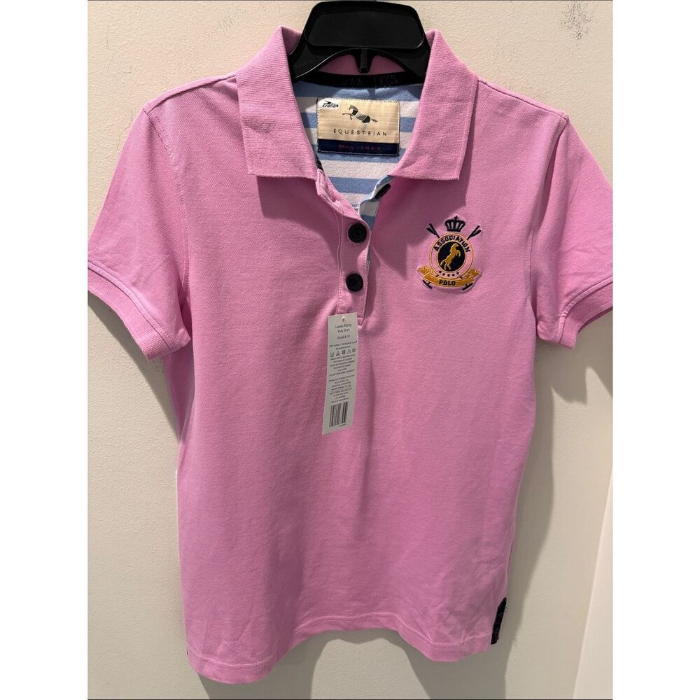 Equestrian Crane Polo Short Sleeve Polo in Pink embroidered Logo size Small NWT